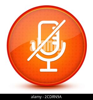 Icona di esclusione microfono isolata su un pulsante rotondo arancione con stella lucida illustrazione astratta Foto Stock