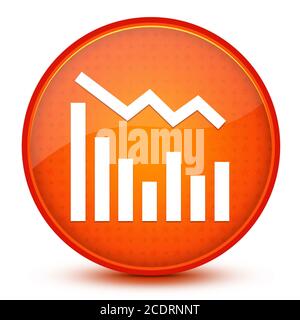 Icona delle statistiche giù isolata su un pulsante rotondo arancione con stella lucida illustrazione astratta Foto Stock
