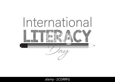 Illustrazione vettoriale della giornata internazionale dell'alfabetizzazione. 8 settembre. Tavola, matita, lettere, diario ecc. Illustrazione Vettoriale