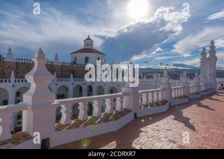 Colonate della chiesa di Iglesia de San Felipe Neri, Sucre, capitale costituzionale della Bolivia, capitale del dipartimento di Chuquisaca, Bolivia, America Latina Foto Stock