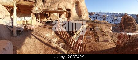 Paesaggi della Cappadocia durante l'inverno in Turchia. Foto Stock
