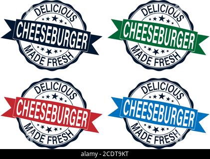 Hamburger di manzo Premium con francobollo d'epoca su bianco Illustrazione Vettoriale