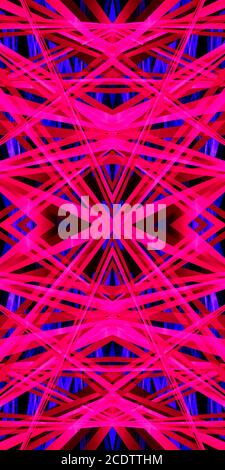 Illustrazione 3D motivo geometrico caleidoscopio in un colore rosa-neon brillante per sfondi astratti o futuristici. Foto Stock