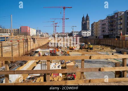 Cantiere del nuovo quartiere emergente della cattedrale nel Città di Magdeburgo Foto Stock