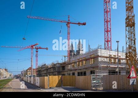 Cantiere del nuovo quartiere emergente della cattedrale nel Città di Magdeburgo Foto Stock