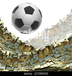 Pallone da calcio isolati su golden sfondo architettonico 3d illustrazione Foto Stock