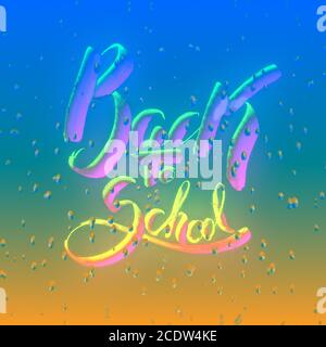 Si torna a scuola parole scritte acquarello dipinto dietro il vetro bagnato pieno di gocce d'acqua Foto Stock