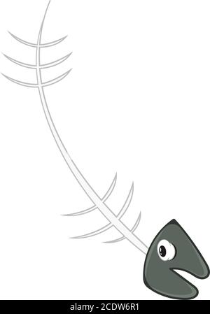 scheletro di pesce isolato illustrazione su uno sfondo bianco in stile cartoon. Elemento di progettazione Illustrazione Vettoriale