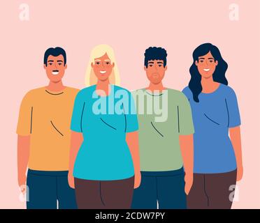 diversità donne e uomini cartoni animati disegno vettoriale Illustrazione Vettoriale