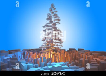 2019 Anno Nuovo card albero di natale su rocce astratta 3d illustrazione Foto Stock