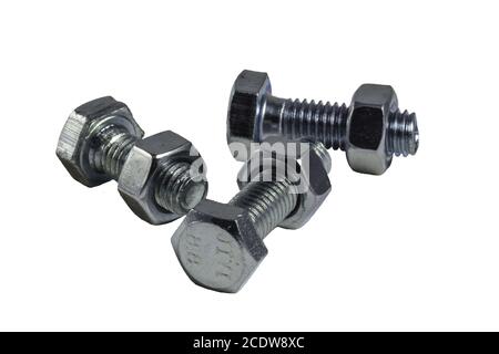 Set di bulloni, viti e dadi esagonali Foto Stock