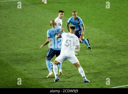 Harrison, NJ - 29 agosto 2020: Heber (9) di NYCFC controlla la palla durante la stagione regolare di MLS contro il Chicago Fire FC alla Red Bull Arena Foto Stock