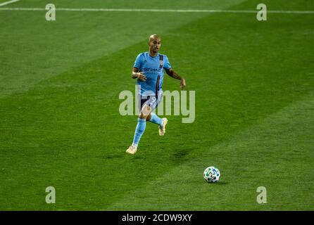 Harrison, NJ - 29 agosto 2020: Heber (9) di NYCFC controlla la palla durante la stagione regolare di MLS contro il Chicago Fire FC alla Red Bull Arena Foto Stock