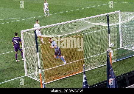 Harrison, Stati Uniti. 29 Agosto 2020. Gol segnato da Keaton Parks (55) (non illustrato) durante la partita di stagione regolare MLS contro il Chicago Fire FC alla Red Bull Arena di Harrison, NJ il 29 agosto 2020. Il gioco è stato giocato senza tifosi a causa della pandemia COVID-19 precauzione. NYCFC ha vinto 3 - 1. (Foto di Lev Radin/Sipa USA) Credit: Sipa USA/Alamy Live News Foto Stock