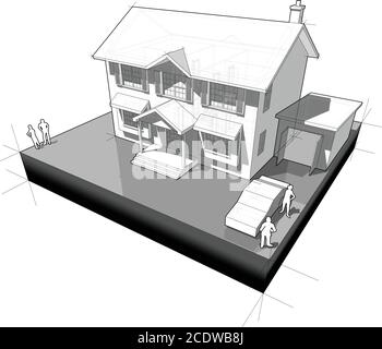 schema di una casa coloniale classica indipendente Illustrazione Vettoriale