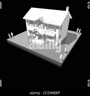 schema di una casa coloniale classica indipendente Illustrazione Vettoriale