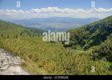 Vista dalla valle di Furkotská sul bacino del Liptov sotto le montagne degli alti Tatra, Slovacchia Foto Stock