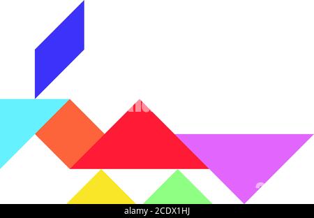 Puzzle tangram a colori a forma di pavone su sfondo bianco Illustrazione Vettoriale