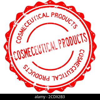 Grunge rosso cosmeceutico parola prodotto rotondo gomma sigillo stampigliato su sfondo bianco Illustrazione Vettoriale