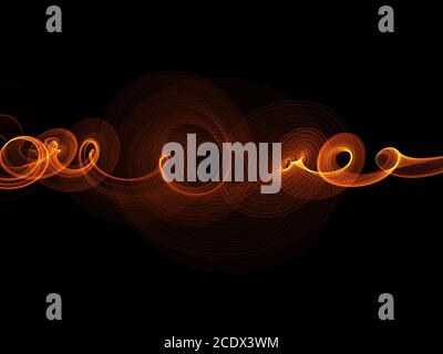 Linee curve rosse e cerchi luminosi su sfondo scuro astratto Foto Stock