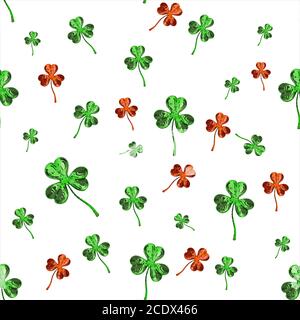 St. Patrick's Day 3d effetto trifoglio sullo sfondo dello spazio. Saluto decorativo grugnoso o cartolina. Texture senza cuciture. illustrazione 3d Foto Stock