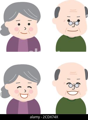 Set di persone anziane sorridenti. Illustrazione vettoriale isolata su sfondo bianco. Illustrazione Vettoriale