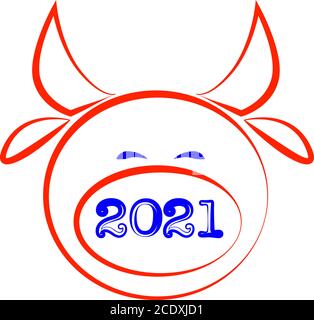 Nuovo simbolo per il 2021.Jolly bulllucky segno nuovo anno Illustrazione Vettoriale