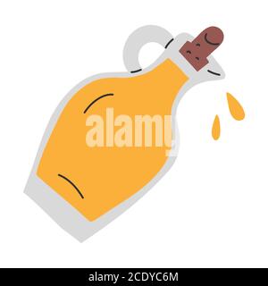 Olio vegetale in bottiglia di vetro con sughero, illustrazione di doodle isolata, ingrediente di cottura Illustrazione Vettoriale
