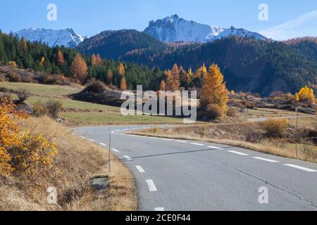 Strada fino alla salita ciclabile Tour de France, col d'Izoard, Hautes-Alpes, Francia Foto Stock