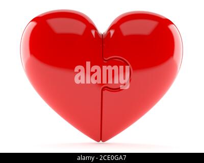 Cuore in due parti isolato su sfondo bianco Foto Stock