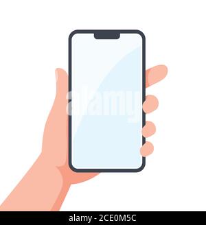 Telefono cellulare a portata di mano. Smartphone con presa a mano. Design piatto Illustrazione Vettoriale