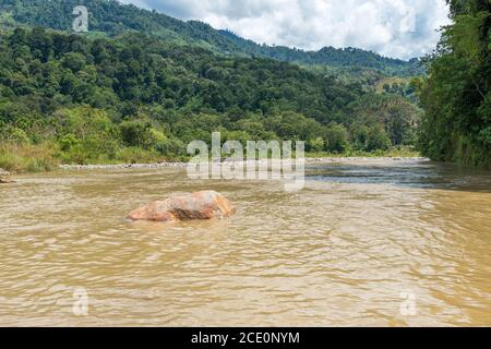 Il fiume Alas scorre attraverso il Parco Nazionale Gunung Leuser E più avanti nell'Oceano Indiano Foto Stock