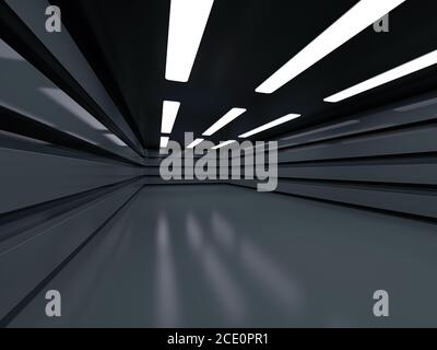 Interni scuri e puliti. Svuotare l'interno del piano aperto. Rendering 3D Foto Stock