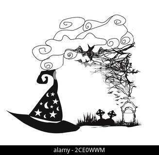 Notte di Halloween - cornice di doodle in bianco e nero Foto Stock
