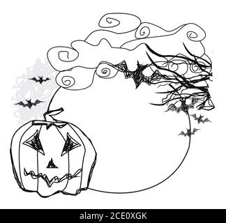 cornice bianca e nera con zucca di halloween Foto Stock