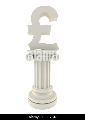 Simbolo della valuta sterlina sul pilastro isolato su sfondo bianco Foto Stock