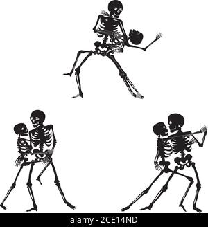 Scheletro, tango, danza, illustrazione, silhouette, danza, coppia, danzatore, nero, silhouette, vettore, disegno, illustrazione, aspetto, posa Illustrazione Vettoriale