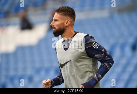 Olivier Giroud di Chelsea si sta riscaldando durante la partita pre-stagione tra Brighton e Hove Albion e Chelsea allo stadio Amex di Brighton , 29 agosto 2020 . Foto Stock
