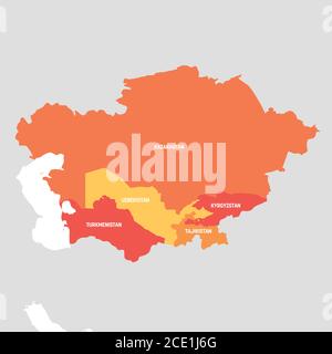 Regione Asia centrale. Mappa dei paesi della parte centrale dell'Asia. Illustrazione vettoriale. Illustrazione Vettoriale