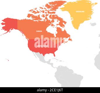 Regione Nord America. Mappa dei paesi del Nord America. Illustrazione vettoriale. Illustrazione Vettoriale