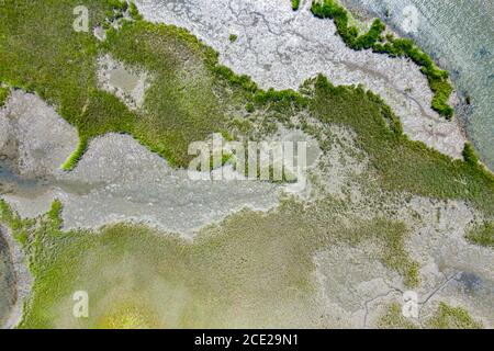 Vista aerea del litorale con le zone umide, Southampton, NY Foto Stock