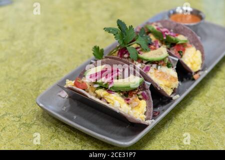 Gourmet colazione tacos a Santa Fe Foto Stock