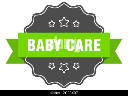 etichetta per la cura del bambino. sigillo isolato per la cura del bambino. Adesivo retro Illustrazione Vettoriale