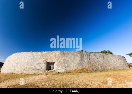 Grandi rovine dello Zimbabwe, la struttura principale 'la Grande enclosure', antica capitale della civiltà Bantu, provincia di Masvingo, Zimbabwe, Africa Foto Stock