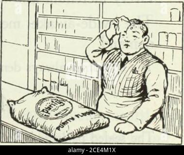 . Drogheria canadese aprile-giugno 1920 . OCCUPATO! MA NON VI DISPIACE spingere le vostre vendite di farina vendendo Flour di purezza, milledda buon, grano occidentale forte. Purity Flour makesa drogheria lavorare duro perché aumentare le vendite di farina aumenta la vendita di merci usate in farina da forno, il cui nome islegione. LA FARINA DI PUREZZA (Standard governativi) fa i clienti per il vostro zucchero, il vostro burro, le vostre uova, il lievito in polvere, i accorciamenti e circa cento altre linee. Costruisci la tua azienda sulla famosa e ben titulata Purity Flour. Western Canada Flour Mills Co., Limited. Succursali della sede principale DI TORONTO presso : Winnipeg, Calgary, Brandon Foto Stock