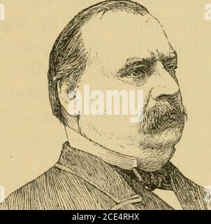 . Una storia degli Stati Uniti . i Democratici o i proibizionisti per dare a Cleveland lo stato da una piccola pluralità, e per la prima volta dal 1856 la Presidenza si è felicita dei Democratici.^ Cleveland e Hendricks sono stati tranquillamente inaugurati March4,1885. Stephen Grover Cleveland è nato nel New Jersey il 18 marzo 1837, ma è stato portato dal padre a New York nel 1841. È stato istruito ad un'accademia a Clinton, removedto Buffalo, ha studiato legge, è stato avvocato di distretto assistente, sceriffo e sindaco di Buffalo. Nel 1882 è stato eletto governatore di New York, il cui ufficio si è svolto, 1883-85, dimettendolo toa Foto Stock