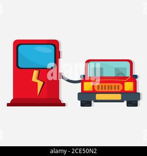 le auto elettriche si ricaricano sulla centrale elettrica per un concetto ecocompatibile illustrazione vettoriale Illustrazione Vettoriale