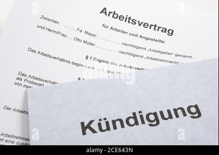 Kündigung von Arbeitsvertrag und Arbeitsplatz Foto Stock