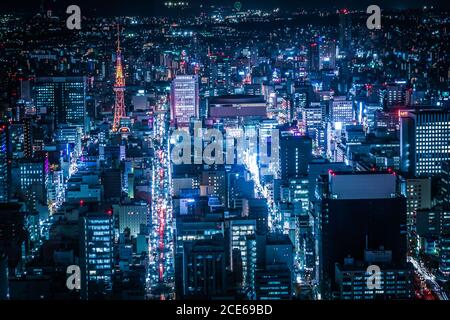 Vista notturna di Nagoya (da Sky Promenade) Foto Stock