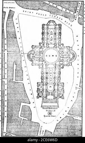 . Londra e i suoi dintorni, comprese le escursioni a Brighton, l'Isola di Wight, ecc.: manuale per i viaggiatori . ower, 222 metri di altezza, con statue dei quattro Evan-gelisti agli angoli. Ogni braccio del transetto è terminato da portico asemicircolare, ornato da statue vive degli Apostoli, byBird. Sopra il portico di S. è una fenice, con l'iscrizione Re-surgam, di fibber ,• sopra il portico di N., le braccia inglesi. In ri-ferenza alla prima è legato che, quando la posizione e le dimensioni della grande cupola era stata segnata, un operaio wasordered di portare una pietra dalla spazzatura Foto Stock